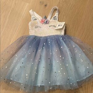 Sparkling Unicorn Kids Costume Dress - Blue and White